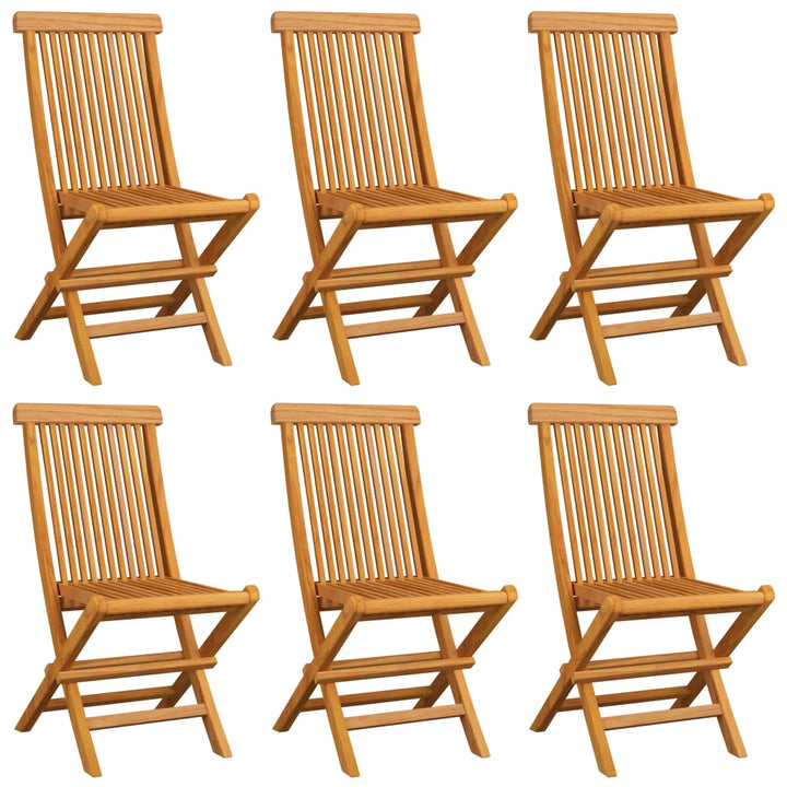 havestole med beige hynder 6 stk. massivt teaktræ