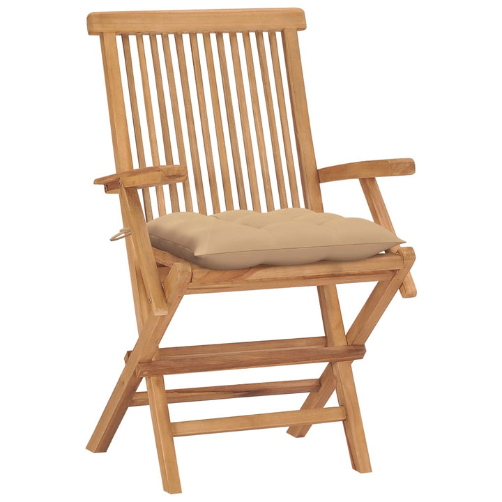 Klapstole med beige hynder 4 stk. massivt teaktræ