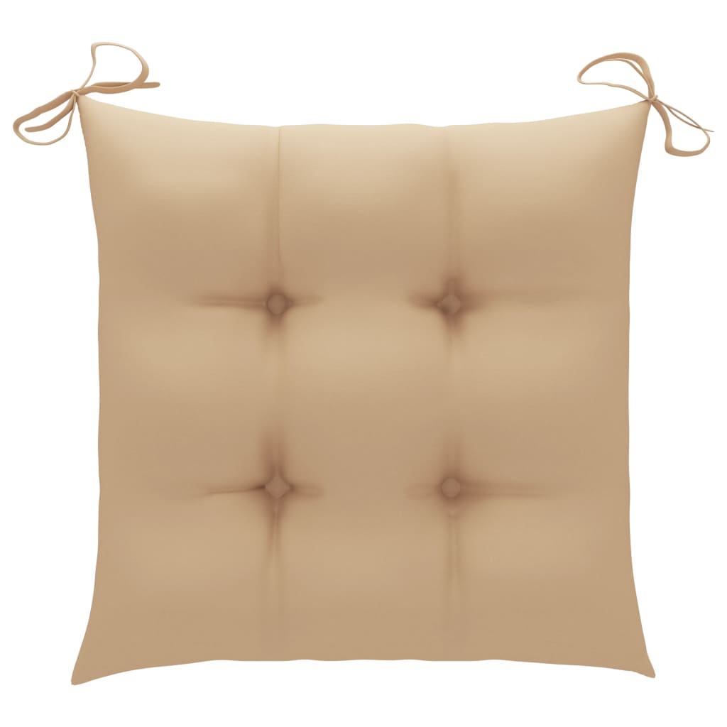 havestole med beige hynder 4 stk. massivt teaktræ