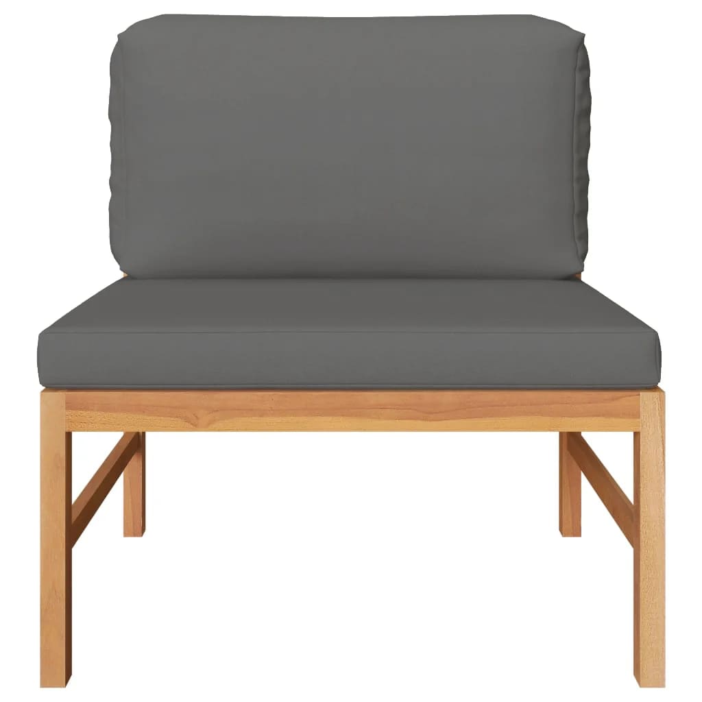 midterdel til sofa med mørkegrå hynder massivt teaktræ