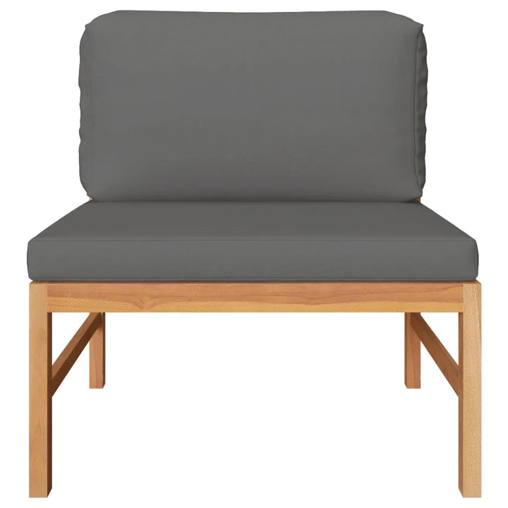 midterdel til sofa med mørkegrå hynder massivt teaktræ