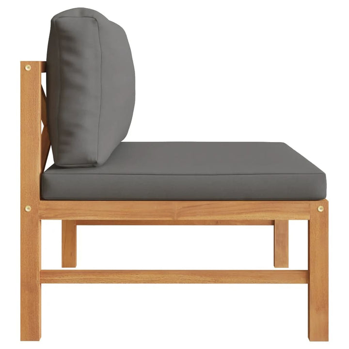 midterdel til sofa med mørkegrå hynder massivt teaktræ