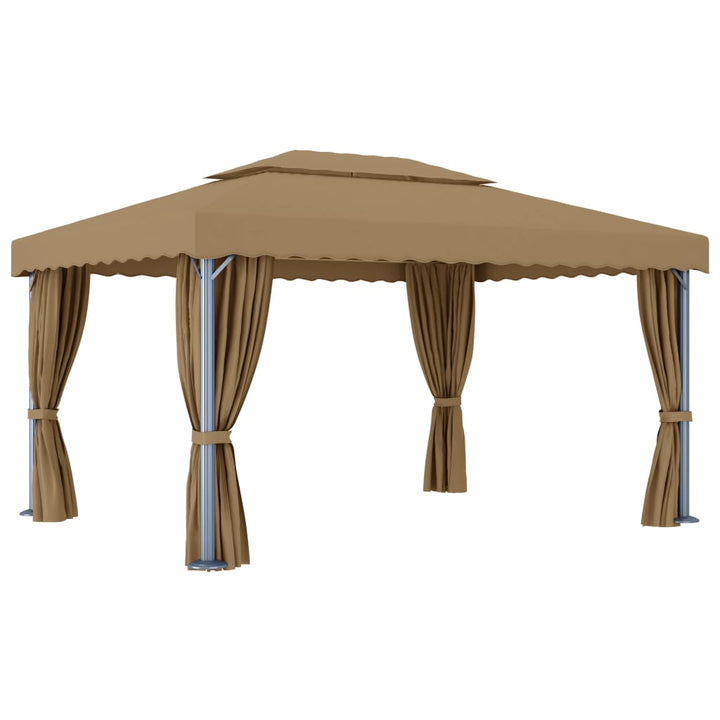 pavillon med gardin 4x3 m aluminium gråbrun