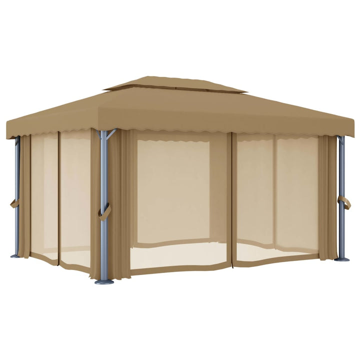 pavillon med gardin 4x3 m aluminium gråbrun