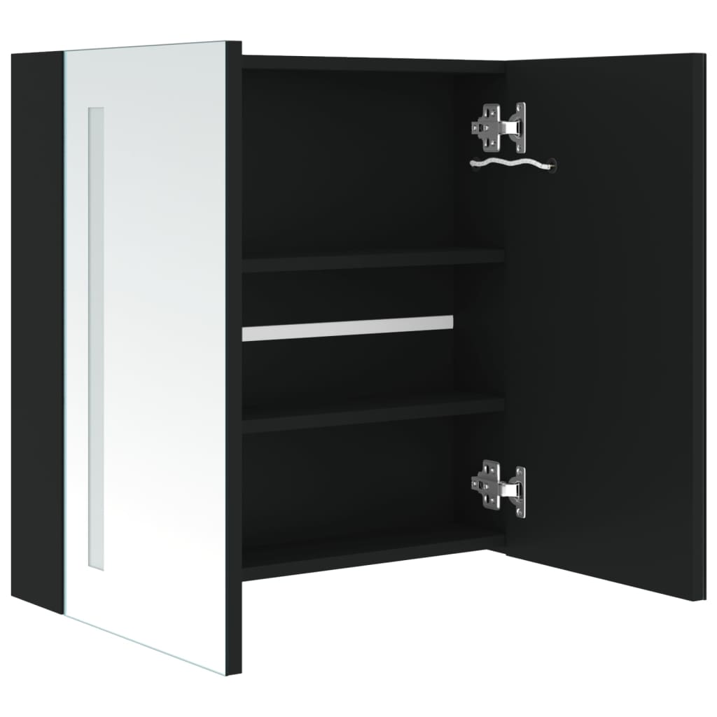 badeværelsesskab med spejl + LED-lys 62x14x60 cm