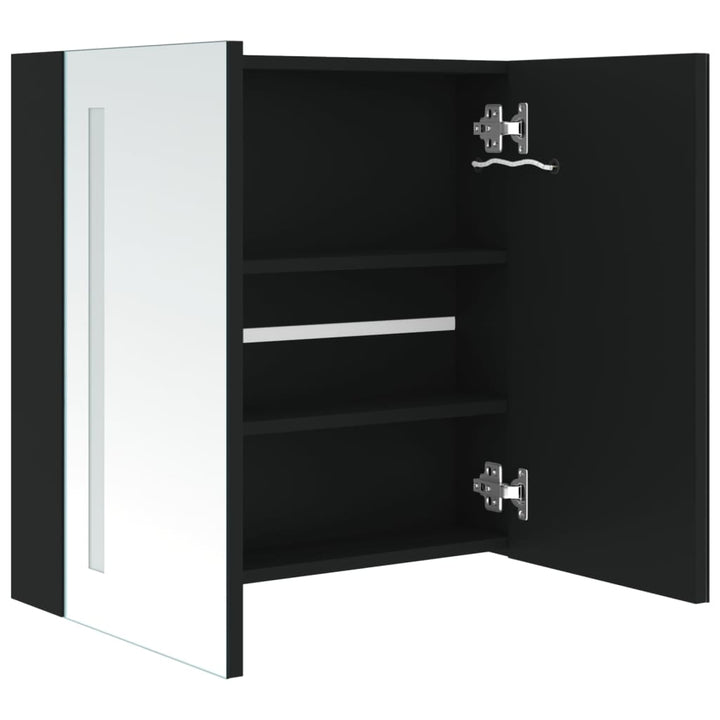badeværelsesskab med spejl + LED-lys 62x14x60 cm