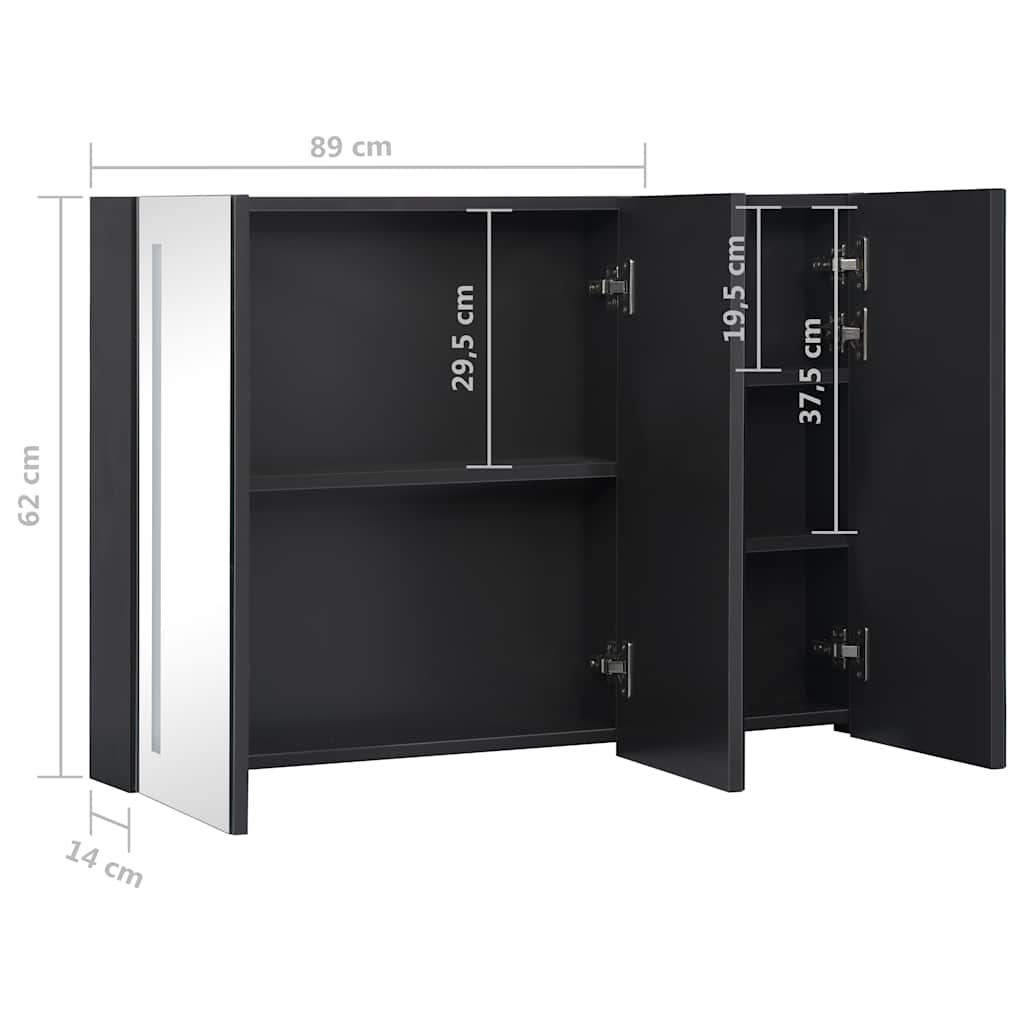 badeværelsesskab med spejl + LED-lys 89x14x62 cm