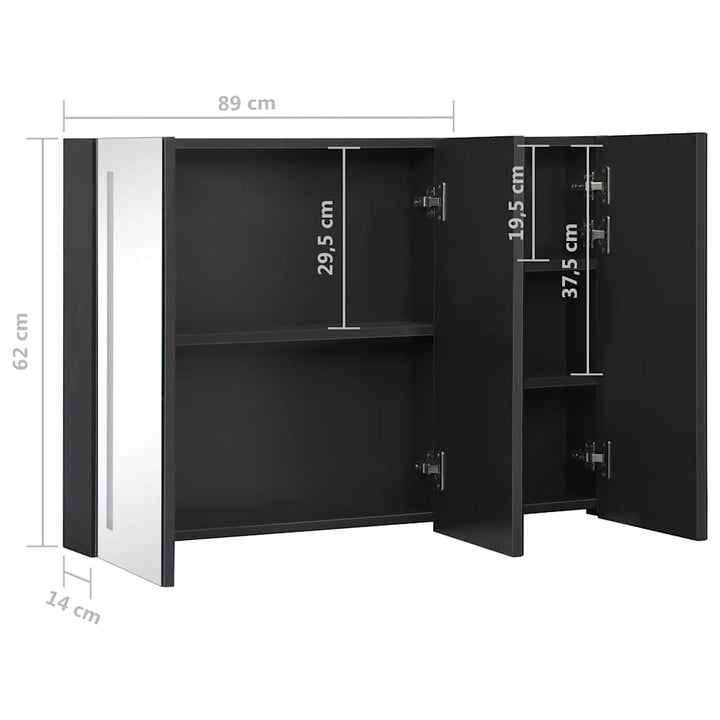 badeværelsesskab med spejl + LED-lys 89x14x62 cm