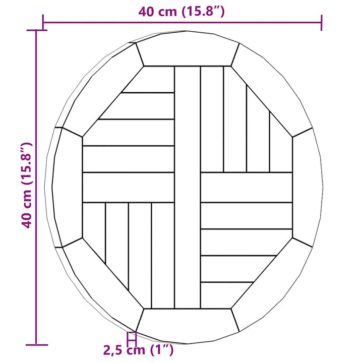 bordplade 2,5 cm 40 cm rund massivt teaktræ