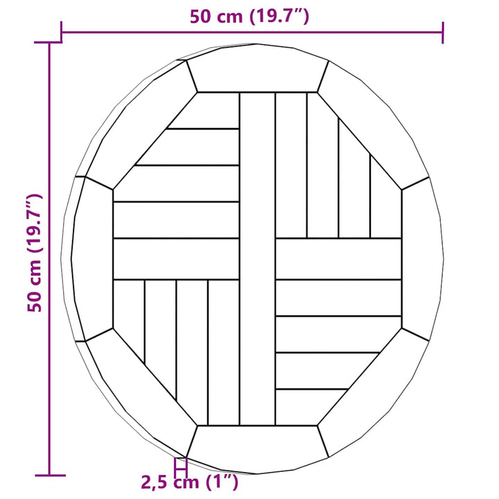 bordplade 2,5 cm 50 cm rund massivt teaktræ
