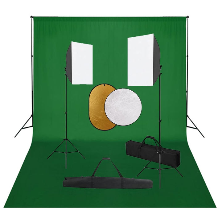 fotostudiesæt med softbox-lamper + baggrund og reflektor