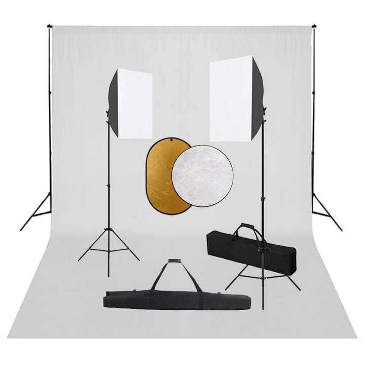 fotostudiesæt med softbox-lamper + baggrund og reflektor