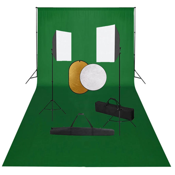 fotostudiesæt med softbox-lamper + baggrund og reflektor