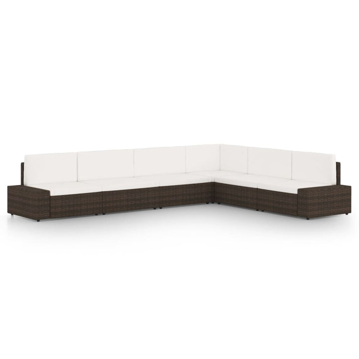 loungesæt til haven med hynder 6 dele polyrattan brun