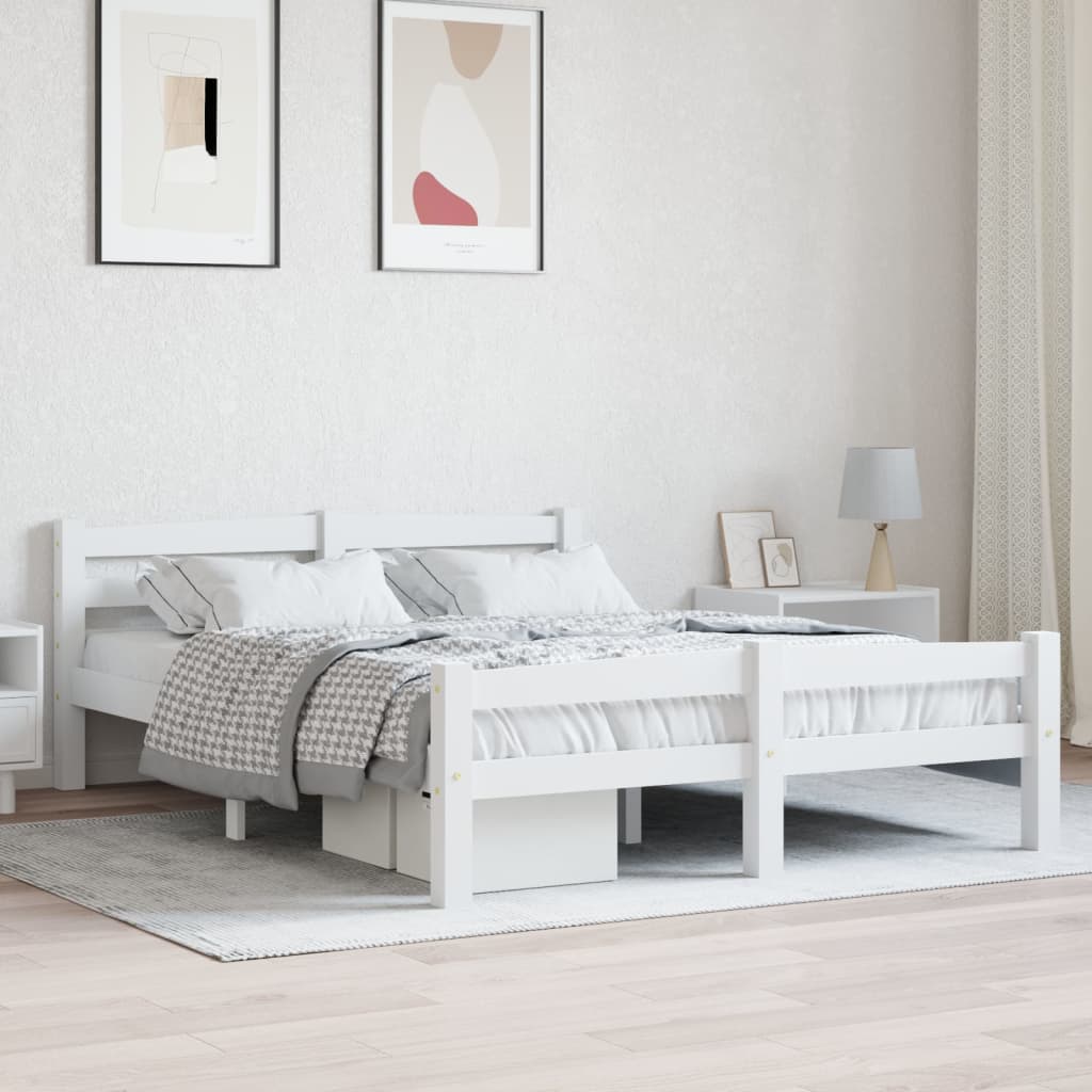 sengestel 140x200 cm massivt fyrretræ hvid