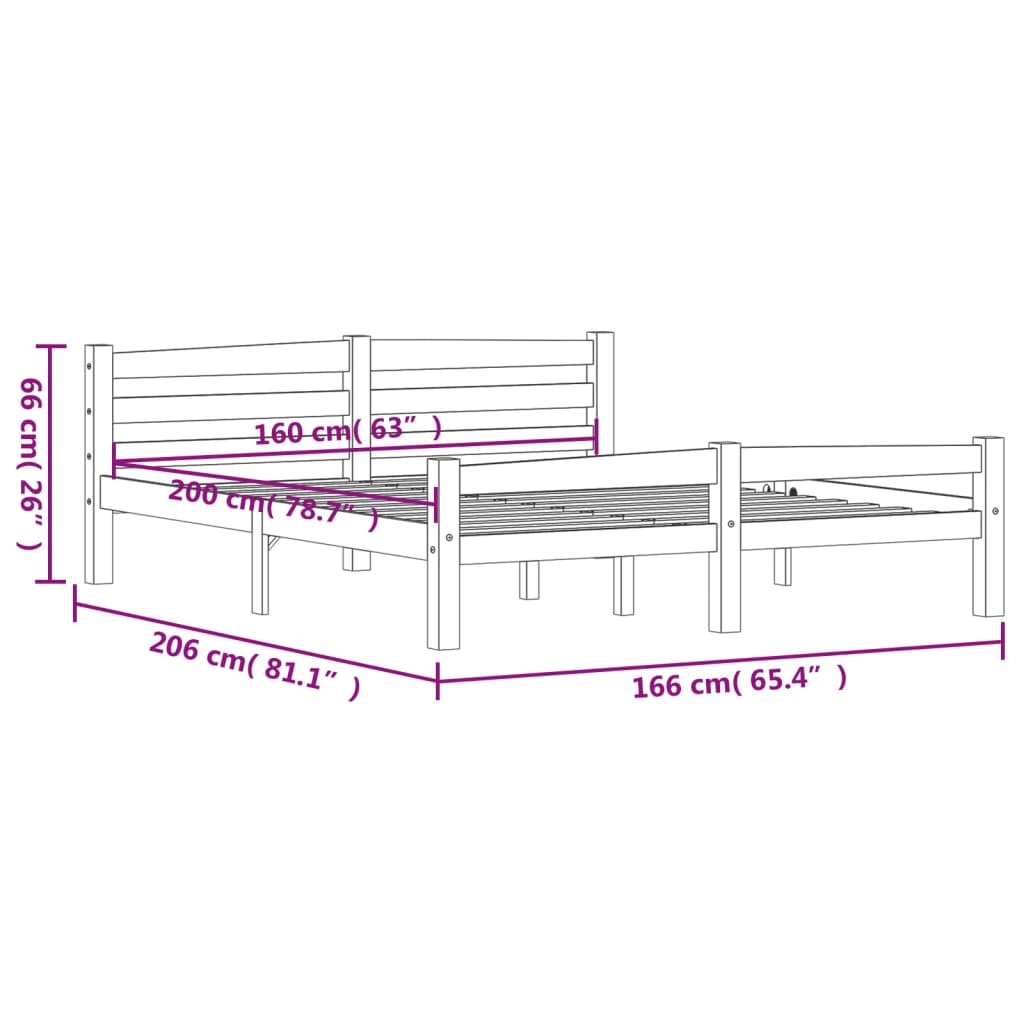 sengestel 160x200 cm massivt fyrretræ hvid
