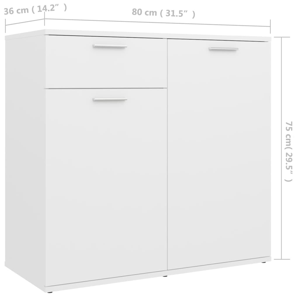 skænk 80x36x75 cm konstrueret træ hvid