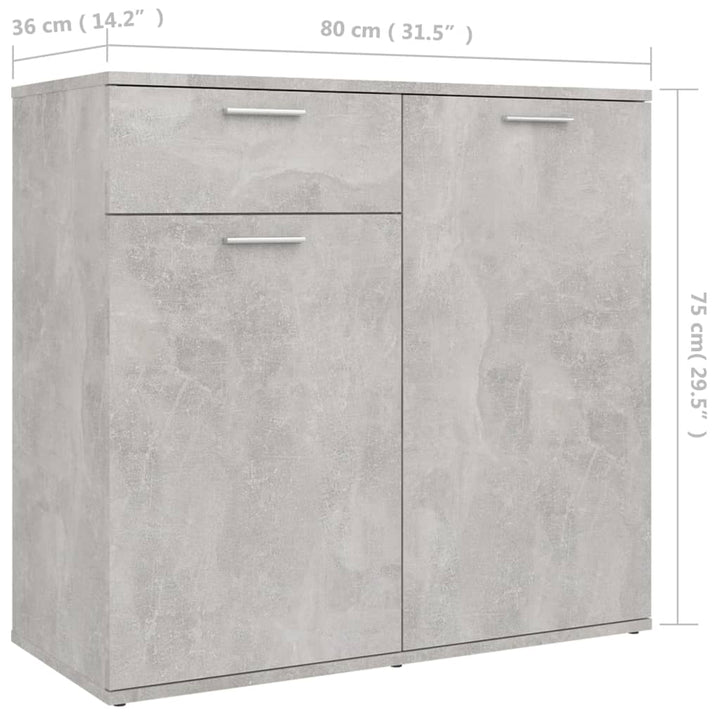 skænk 80x36x75 cm konstrueret træ betongrå