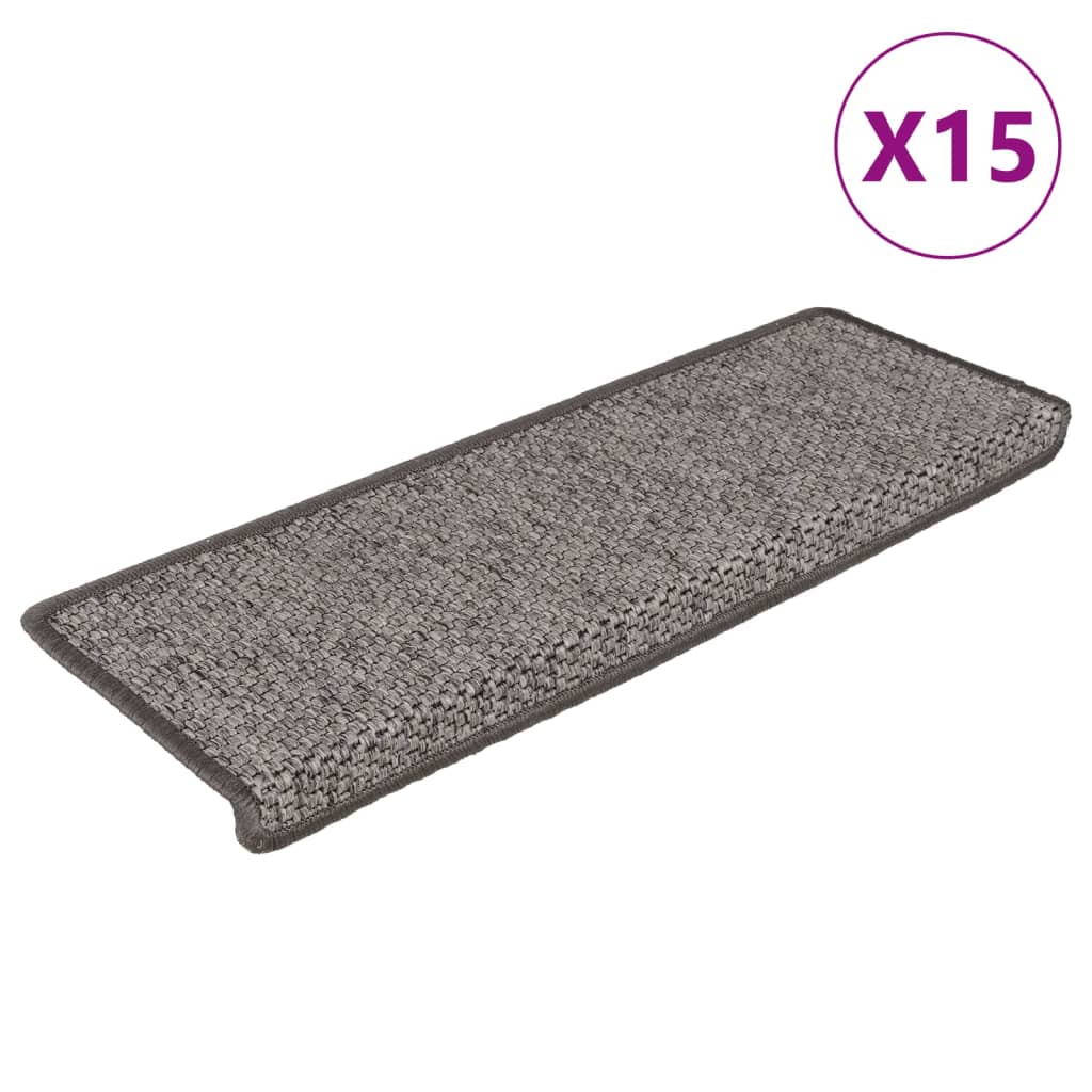 selvklæbende trappemåtter 15stk. 65x21x4cm sisal-look grå beige