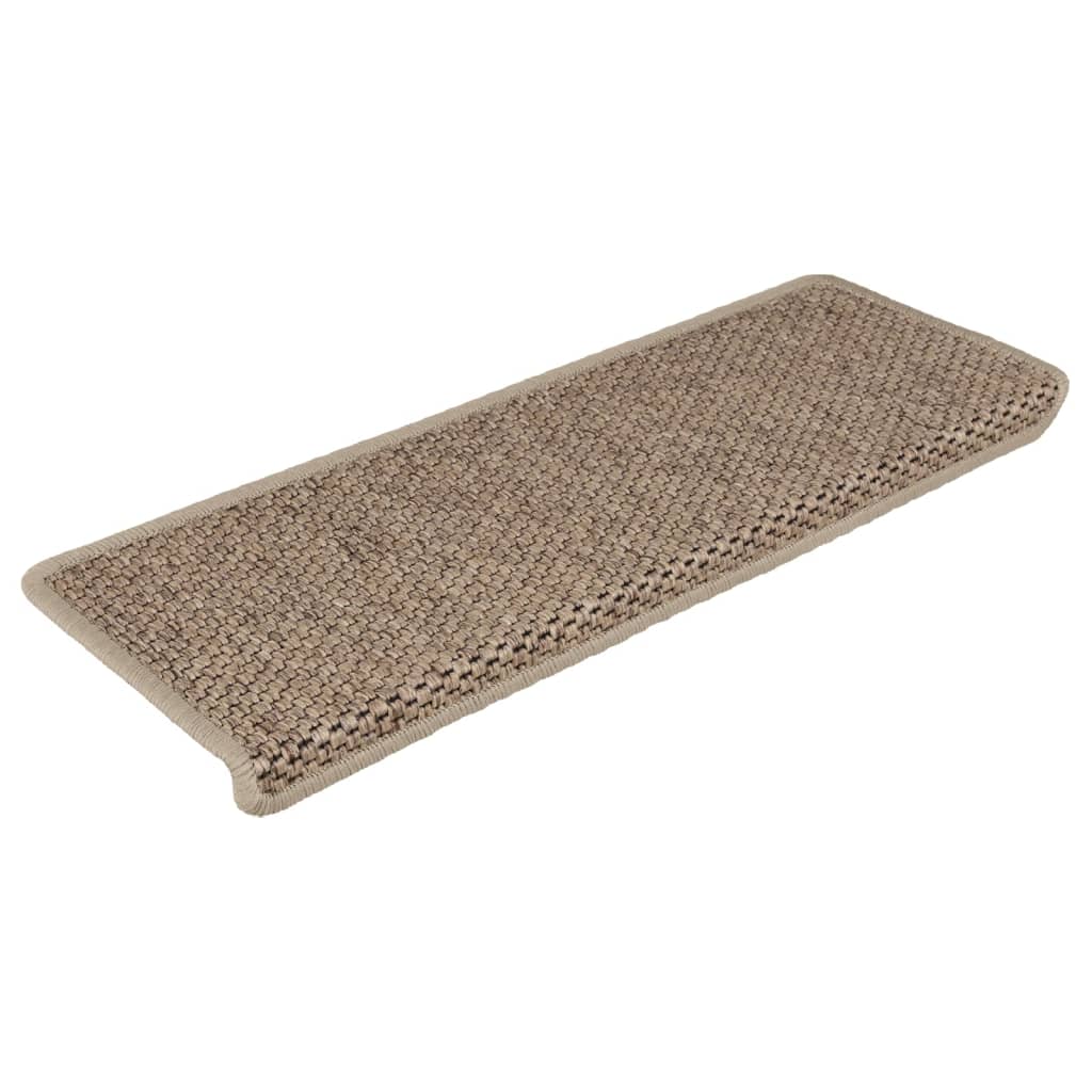 selvklæbende trappemåtter 15stk. 65x21x4cm sisal-look sandfarve