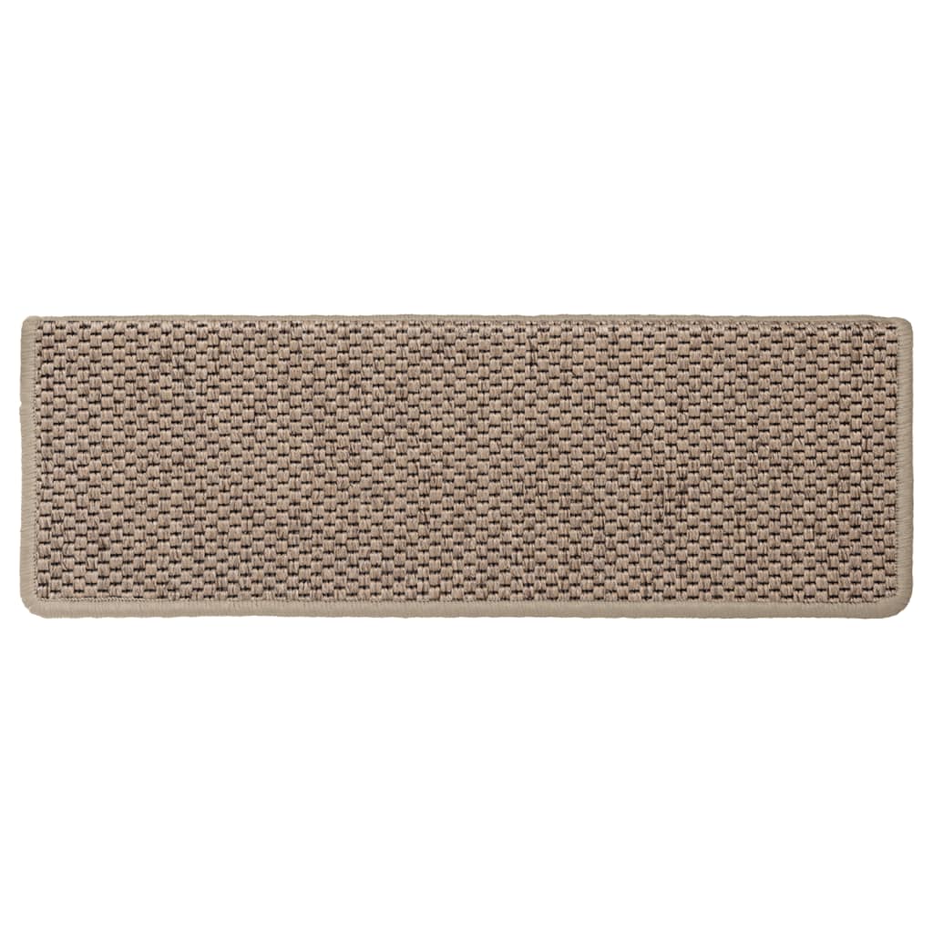 selvklæbende trappemåtter 15stk. 65x21x4cm sisal-look sandfarve