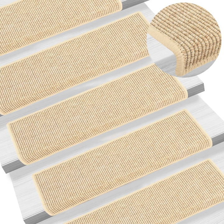 selvklæbende trappemåtter 15stk. 65x21x4cm sisal-look lys beige