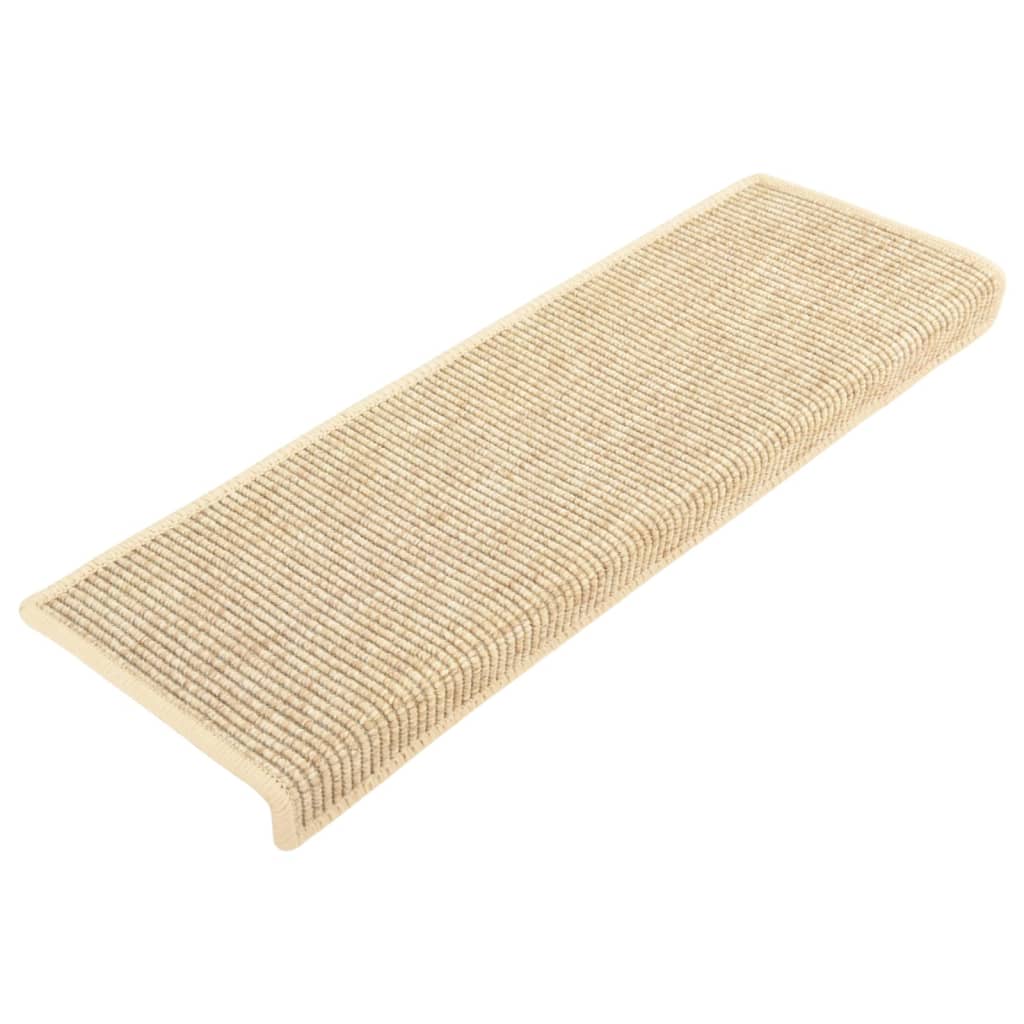 selvklæbende trappemåtter 15stk. 65x21x4cm sisal-look lys beige