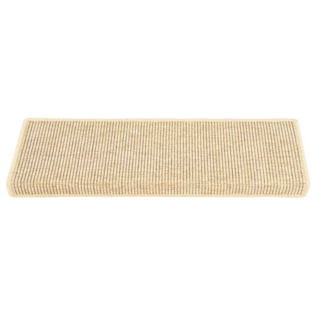 selvklæbende trappemåtter 15stk. 65x21x4cm sisal-look lys beige