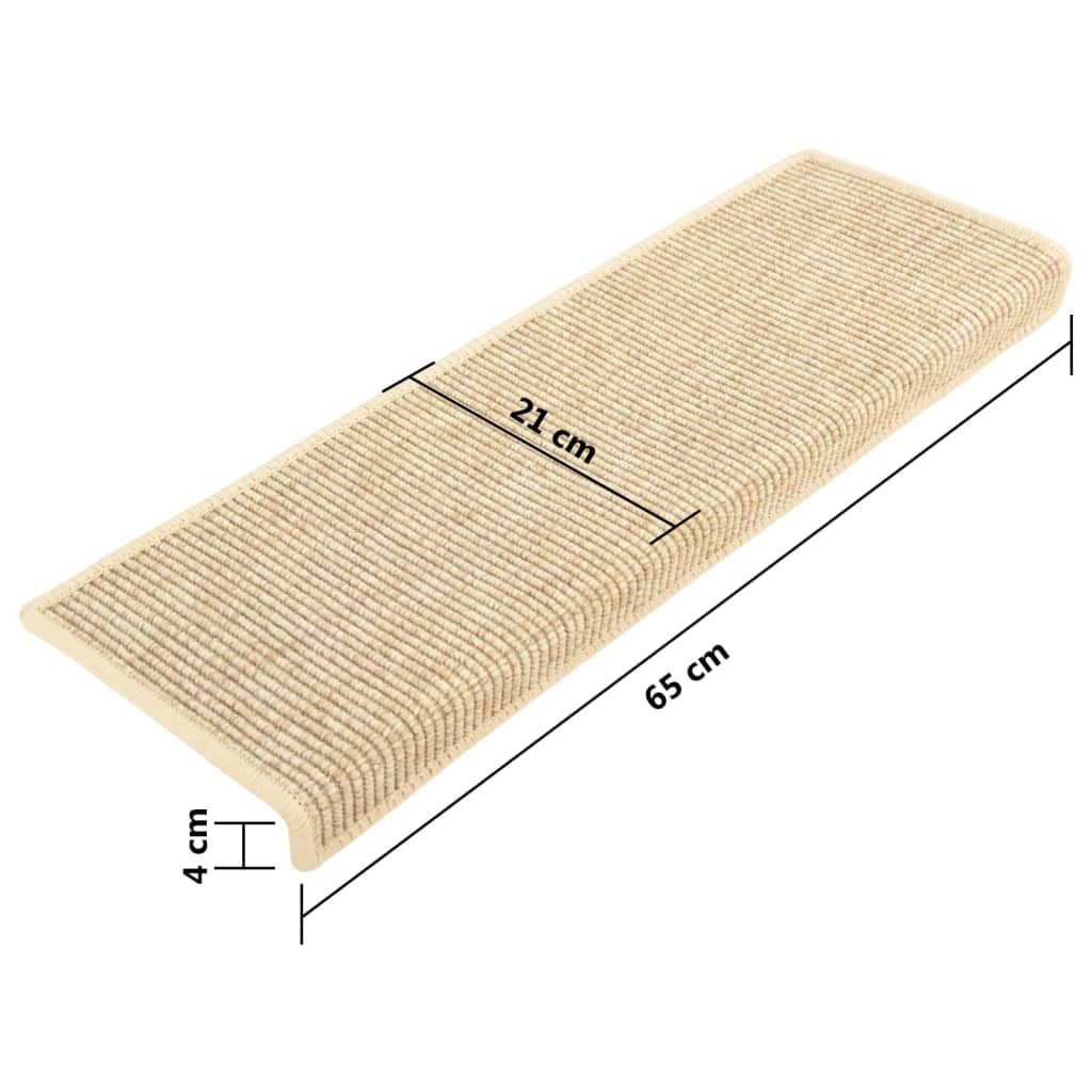 selvklæbende trappemåtter 15stk. 65x21x4cm sisal-look lys beige