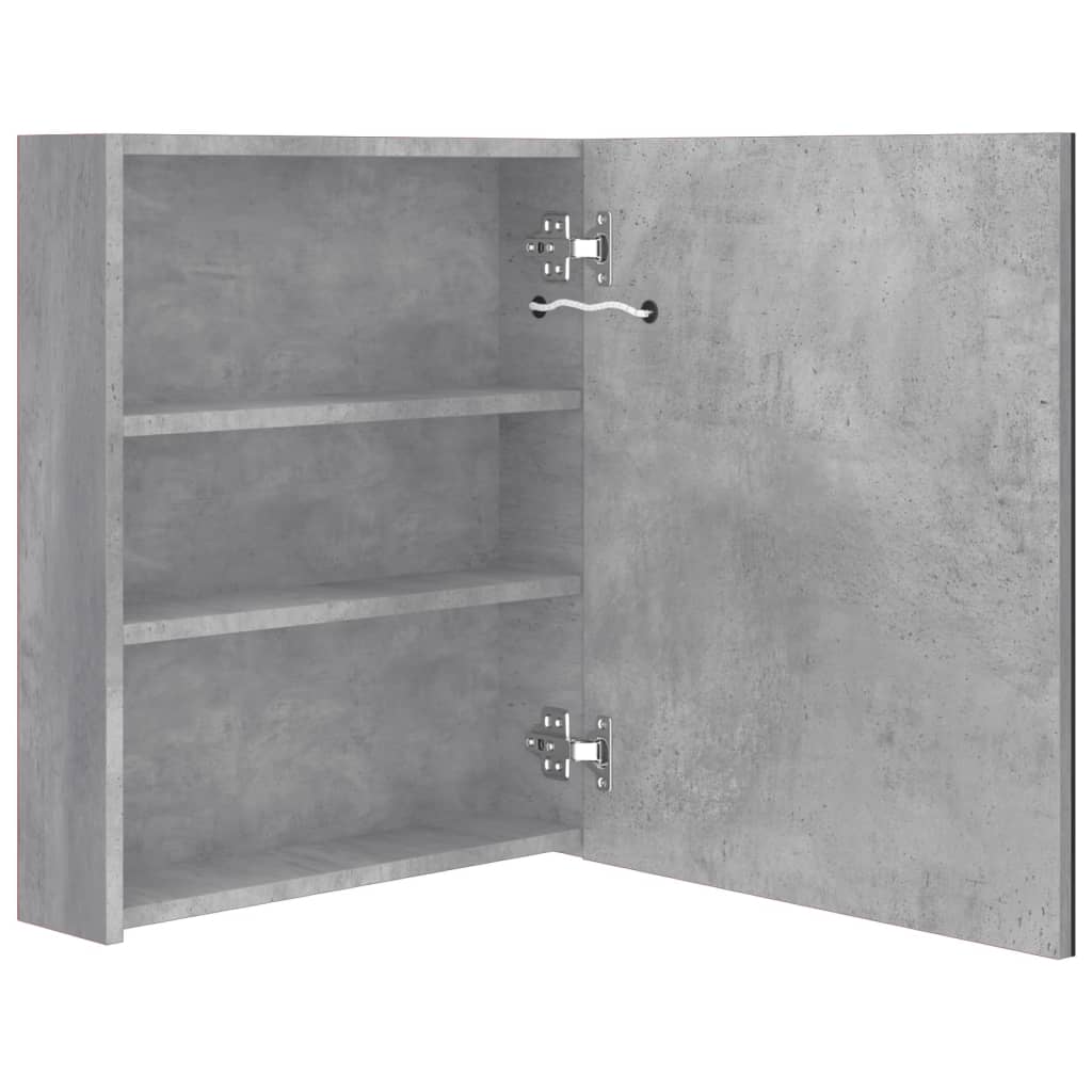 badeværelsesskab med spejl + LED-lys 50x14x60 cm betongrå