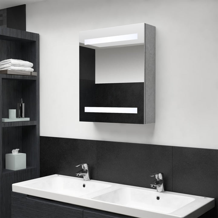 badeværelsesskab med spejl + LED-lys 50x14x60 cm betongrå