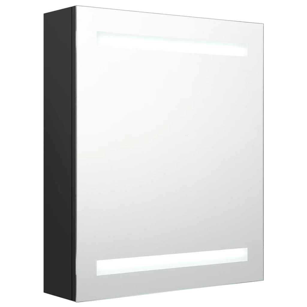 badeværelsesskab med spejl + LED 50x14x60 cm MDF sort