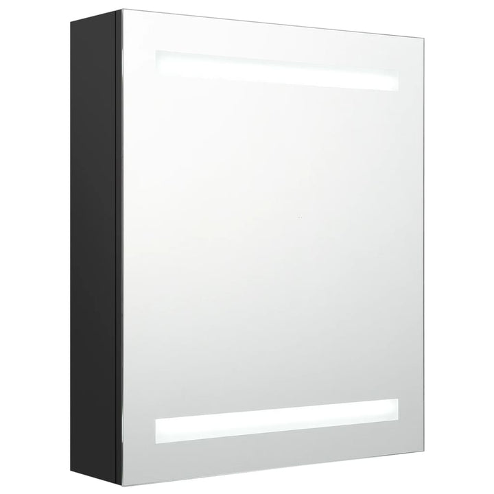 badeværelsesskab med spejl + LED 50x14x60 cm MDF sort