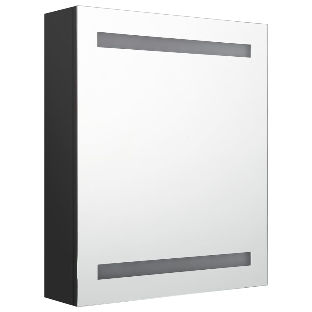 badeværelsesskab med spejl + LED 50x14x60 cm MDF sort