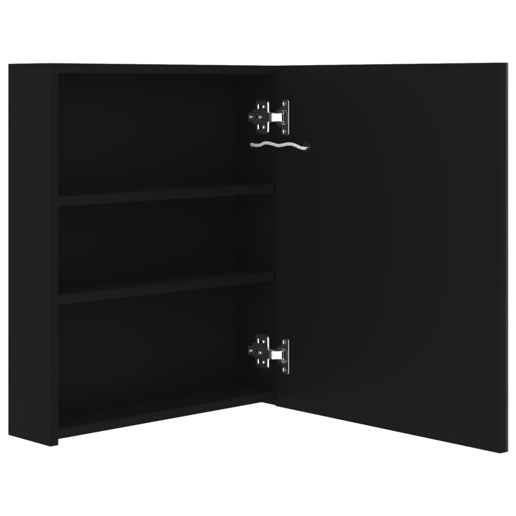 badeværelsesskab med spejl + LED 50x14x60 cm MDF sort