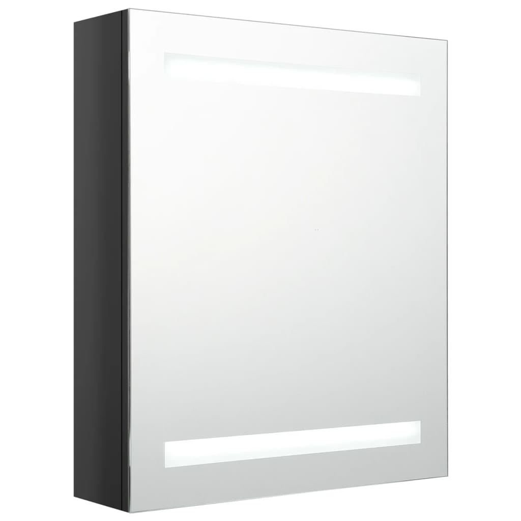 badeværelsesskab med spejl + LED-lys 50x14x60 cm blank sort