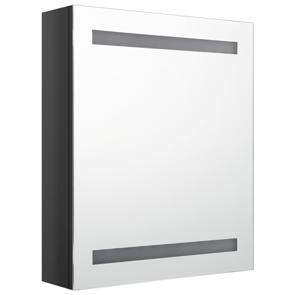 badeværelsesskab med spejl + LED-lys 50x14x60 cm blank sort