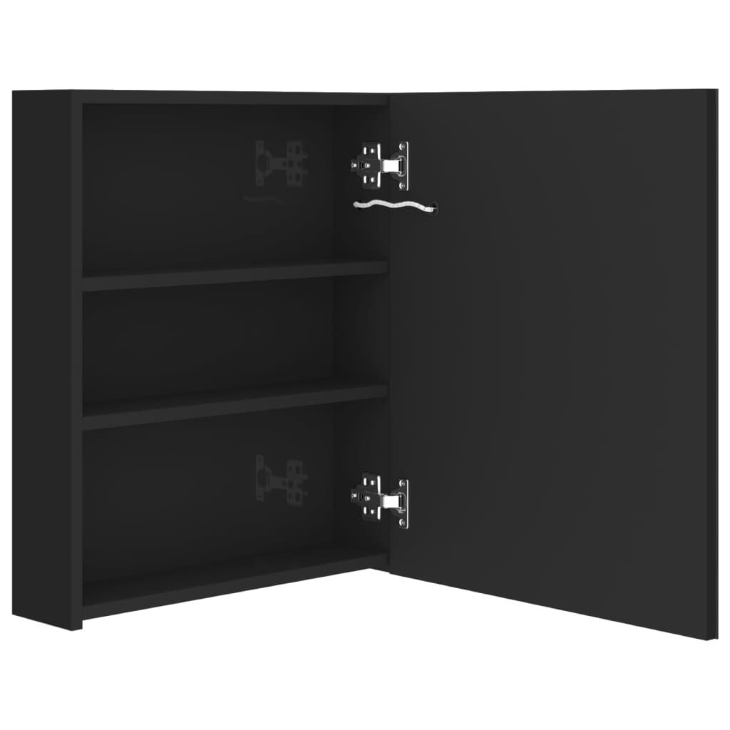 badeværelsesskab med spejl + LED-lys 50x14x60 cm blank sort