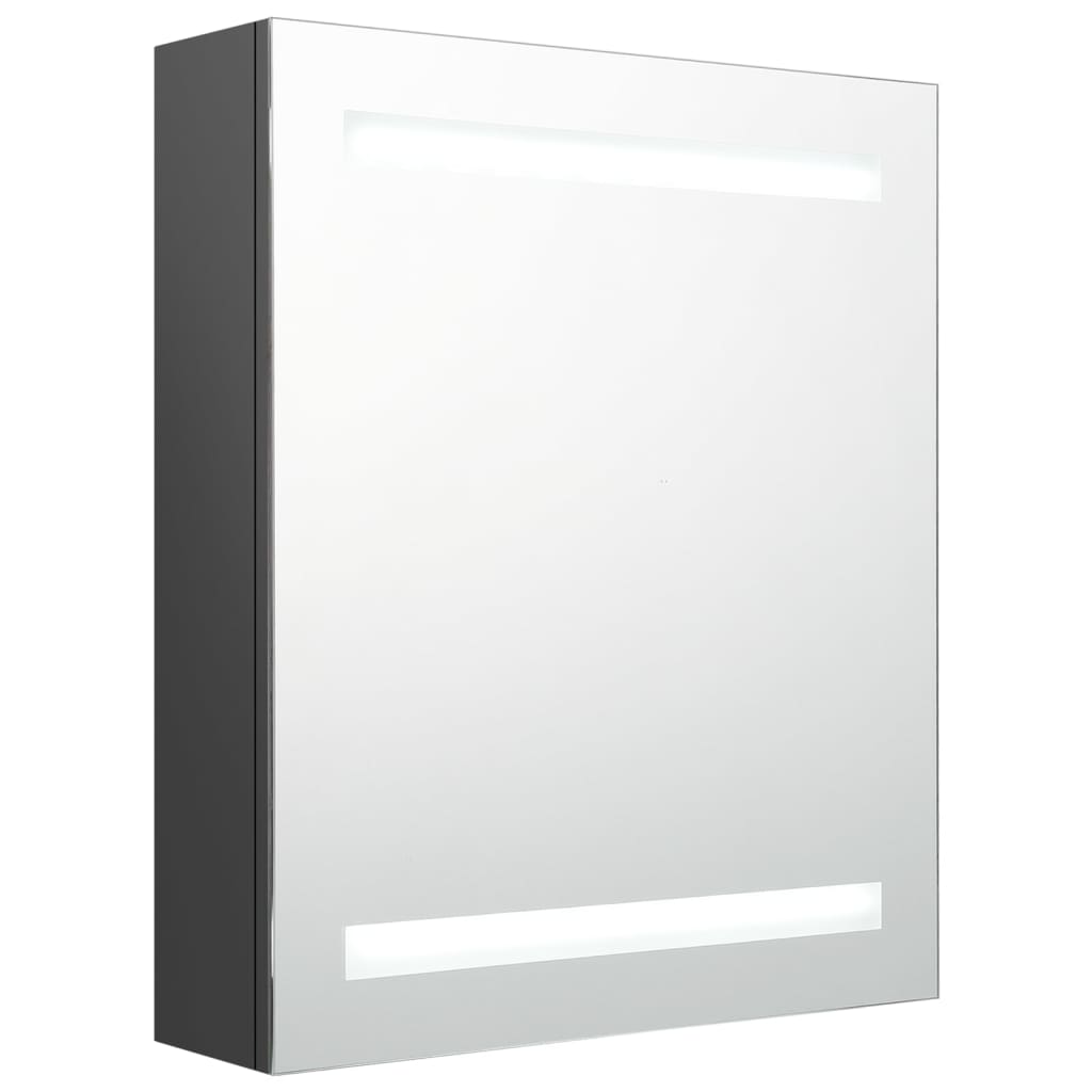 badeværelsesskab med spejl + LED-lys 50x14x60 cm grå