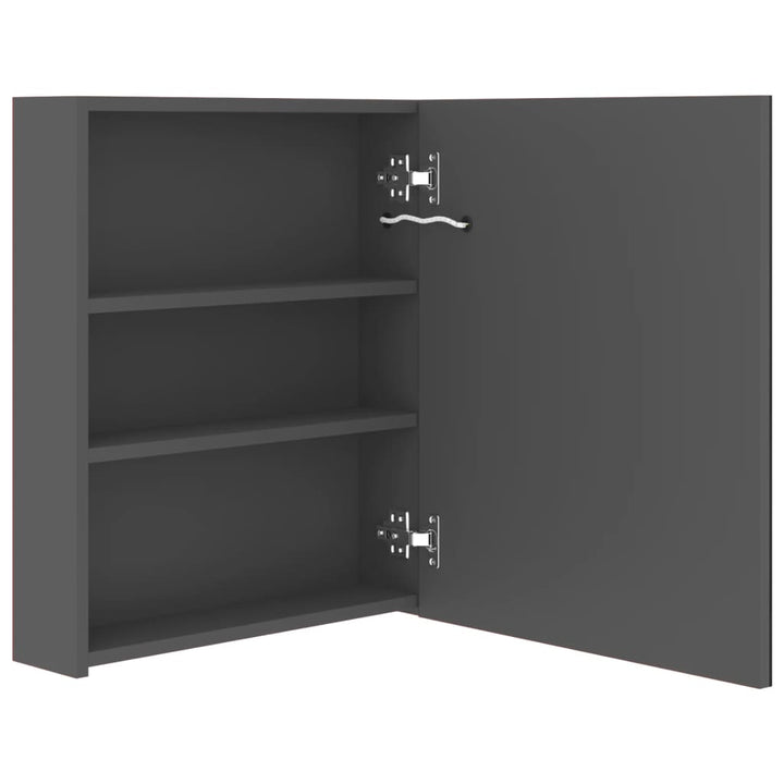 badeværelsesskab med spejl + LED-lys 50x14x60 cm grå