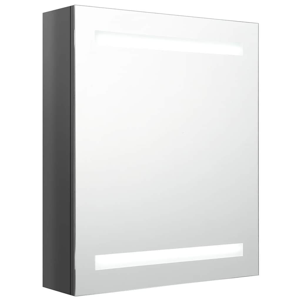 badeværelsesskab med spejl + LED-lys 50x14x60 cm skinnende grå
