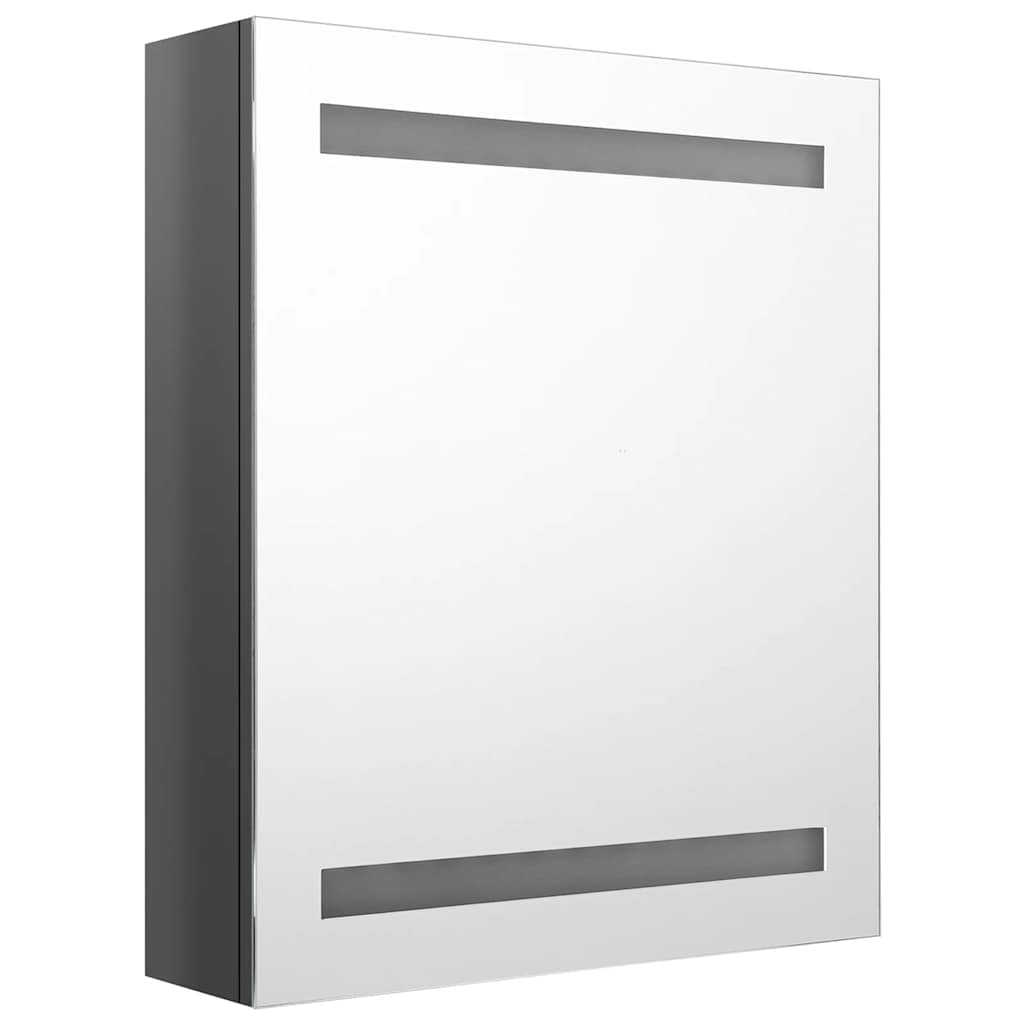 badeværelsesskab med spejl + LED-lys 50x14x60 cm skinnende grå