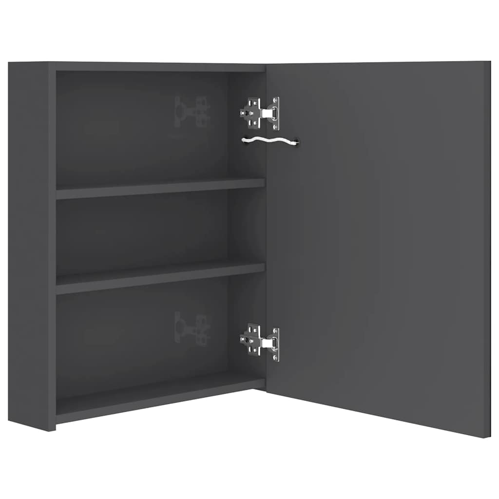 badeværelsesskab med spejl + LED-lys 50x14x60 cm skinnende grå