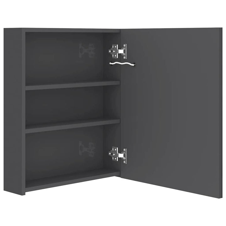 badeværelsesskab med spejl + LED-lys 50x14x60 cm skinnende grå