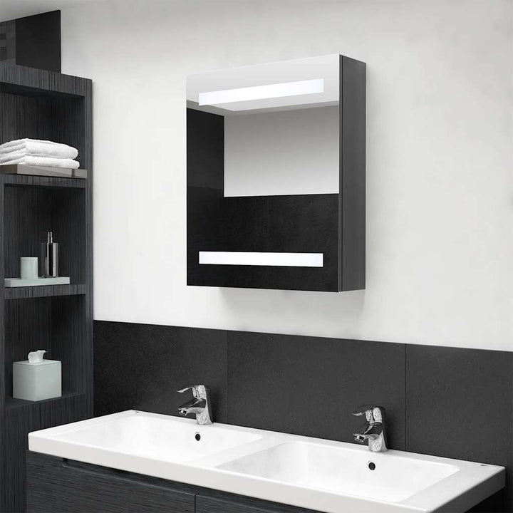 badeværelsesskab med spejl + LED-lys 50x14x60 cm skinnende grå