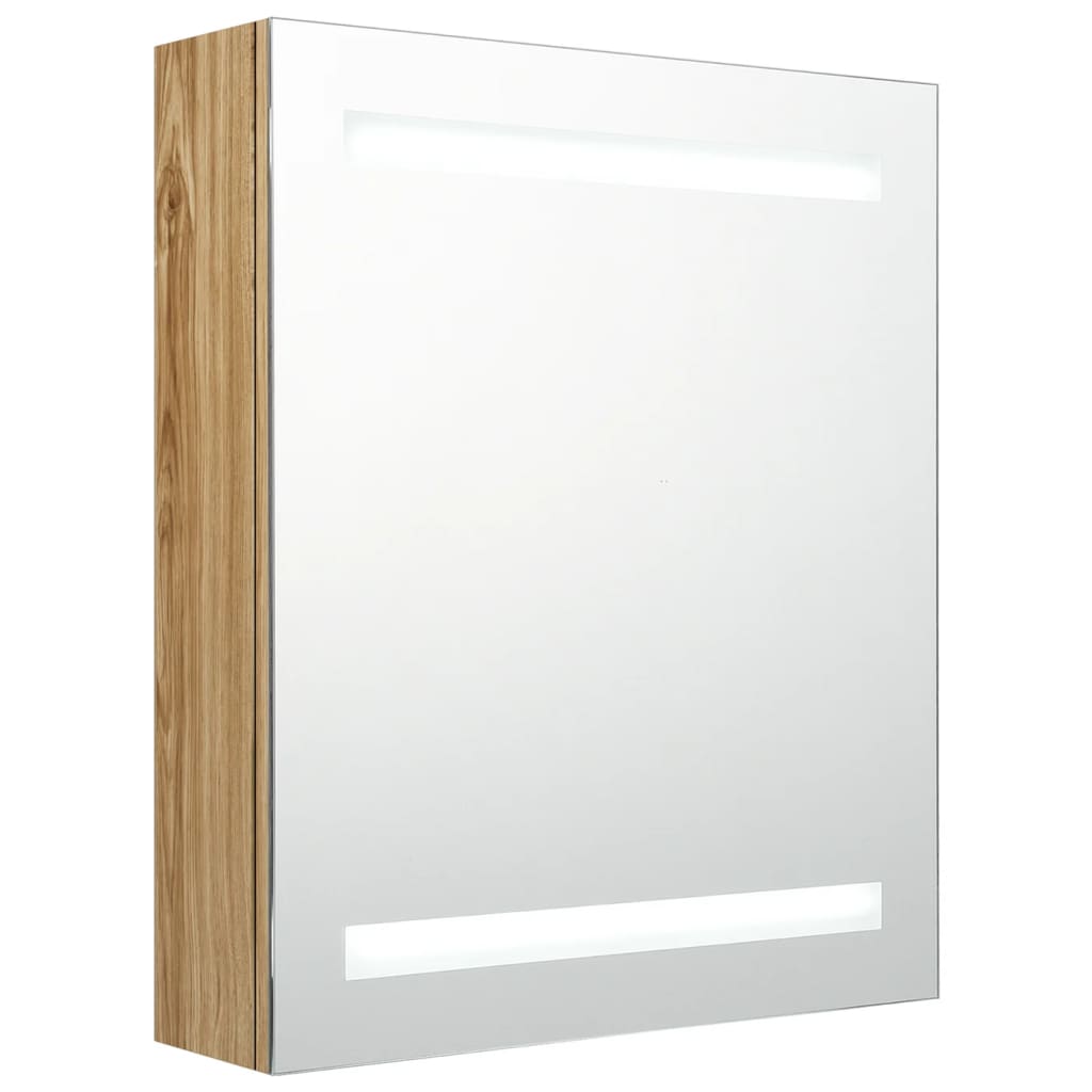 badeværelsesskab med spejl + LED-lys 50x14x60 cm egetræsfarve