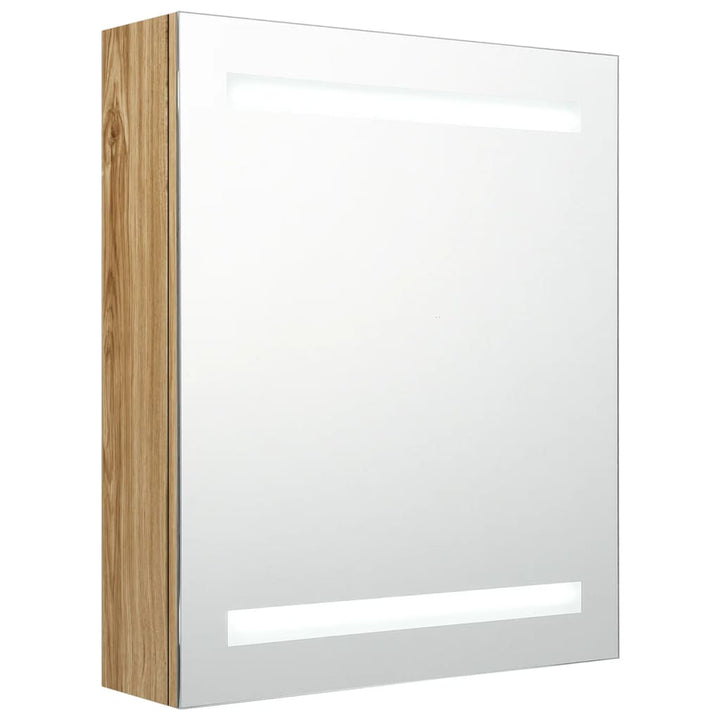 badeværelsesskab med spejl + LED-lys 50x14x60 cm egetræsfarve