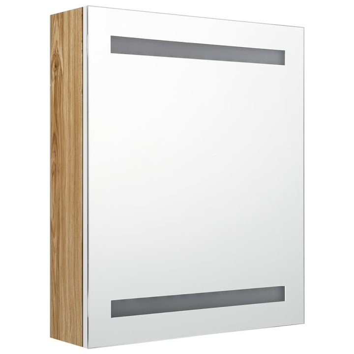 badeværelsesskab med spejl + LED-lys 50x14x60 cm egetræ og hvid