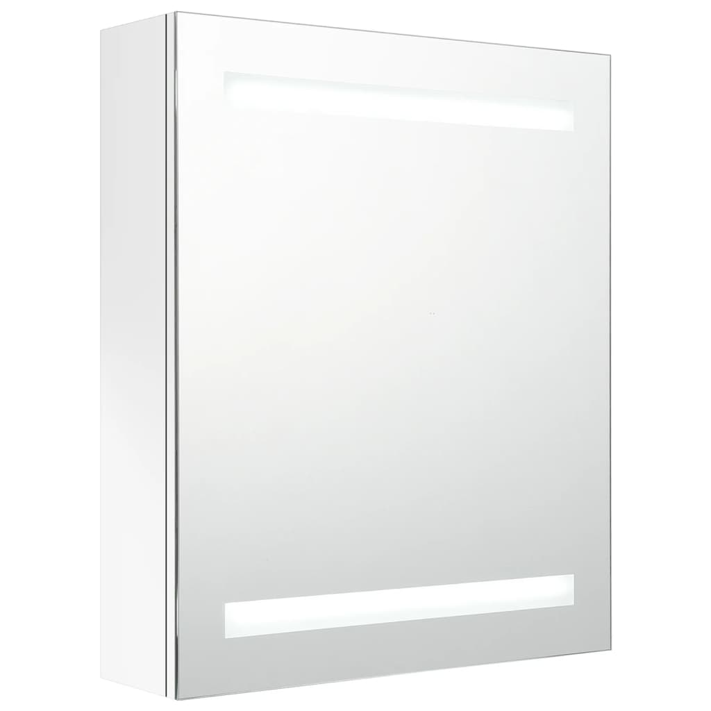 badeværelsesskab med spejl + LED-lys 50x14x60 cm blank hvid