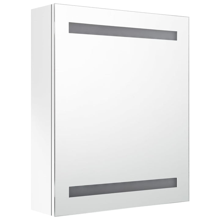 badeværelsesskab med spejl + LED-lys 50x14x60 cm blank hvid